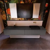 Mondiaz Badkamermeubelset Erin 200 cm met 2 Lades met RIDGE Wastafel Rechts Urban Zonder Kraangaten Greeploos Mat Dark Grey