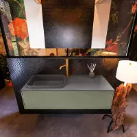 Mondiaz Badkamermeubelset erin 120 cm met 1 lade met ridge wastafel links dark grey met 1 kraangat greeploos mat army