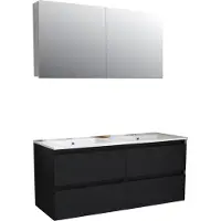 Boss & Wessing Badkamermeubel bws pepper wastafel porselein 2 kraangaten spiegelkast 120x55x46 cm mat zwart