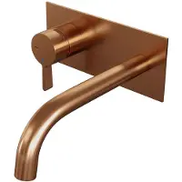 Brauer Copper Edition ColdStart wastafelkraan inbouw gebogen uitloop met achterplaat model E2 koper geborsteld PVD