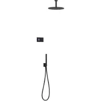 Tres Regendoucheset shower technology inbouw elektrische thermostaat met ronde plafonduitloop douchekop 30 cm mat zwart