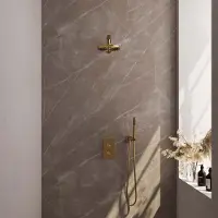 Brauer Regendoucheset Inbouw Gold Carving Thermostatisch 30cm met 3-Weg Omstelling, Plafondarm en 3-Standen Handdouche Geborsteld Goud