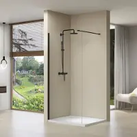 Van Rijn Inloopdouche ST01 120x200 cm Helder Glas 8 mm Met Stabilisatiestang Mat Zwart