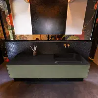 Mondiaz Badkamermeubelset erin 150 cm met 1 lade met ridge wastafel rechts urban zonder kraangaten greeploos mat army