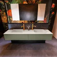 Mondiaz Badkamermeubelset Erin 200 cm met 2 Lades met RIDGE Wastafel Dubbel Linen met 2 kraangaten Greeploos Mat Army