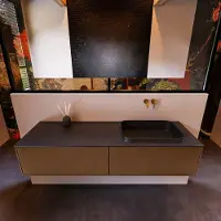 Mondiaz Badkamermeubelset erin 150 cm met 2 lades met ridge wastafel rechts urban zonder kraangaten greeploos mat rust
