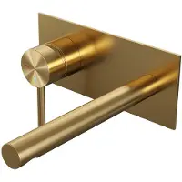 Brauer Gold Edition ColdStart wastafelkraan inbouw rechte uitloop met achterplaat model A2 geborsteld messing PVD
