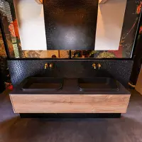Mondiaz Badkamermeubelset erin 150 cm met 1 lade met ridge wastafel dubbel urban zonder kraangaten greeploos mat washed oak