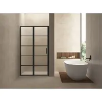Wiesbaden Horizon nisdeur met vast deel en raster 1300 x 2000 x 8mm nano helder glas/mat zwart