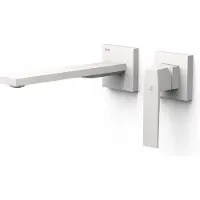 Tres Wastafelmengkraan wastafelmengkraan inbouw slim exclusive 2 delen lange rechte uitloop en hendel mat wit