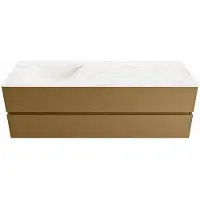 Mondiaz vica-dlux 150 cm badmeubel onderkast oro 2 lades. Inbouw wastafel cloud links zonder kraangat, kleur ostra.
