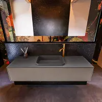 Mondiaz Erin 150cm badmeubel Smoke met 1 lade en donkergrijze wastafel midden 1 kraangat