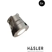 Hasler Inbouwspot Häsler Grado Incl. Fase Aansnijding Dimbaar 3.4 cm 1.8 Watt Warm Wit RVS look Set 6x