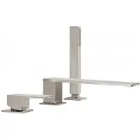 Tres Badrandkraan Cuadro Exclusive met Handdoucheset Lange Rechte Uitloop 22 cm RVS