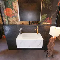Mondiaz Erin 80cm badmeubel Carrara met 1 lade en beige wastafel midden 1 kraangat