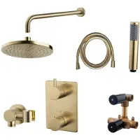 Wiesbaden Inbouwthermostaatset Caral Rond 20cm Muuruitloop Geborsteld Messing Goud PVD Coating