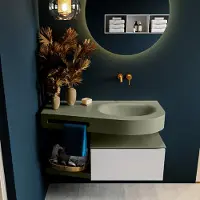 Mondiaz Riva badmeubel 100cm Linen met 1 lade en wastafel rechts 0 kraangaten Army