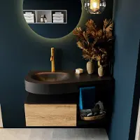 Mondiaz riva 100 cm badmeubel onderkast /planchet kleur washed_oak met 1 lade. Wastafel dulcet links 1 kraangat kleur urban.