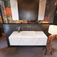 Mondiaz Erin 120cm badmeubel Carrara met 1 lade en beige wastafel midden zonder kraangaten