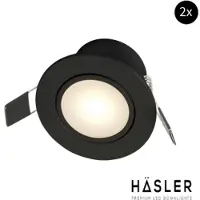 Hasler Inbouwspot Häsler Zaragoza Incl. Fase Aansnijding Dimbaar 8.4 cm 4 Watt Helder Wit Mat Zwart Set 2x