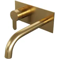 Brauer Gold Edition ColdStart wastafelkraan inbouw gebogen uitloop met achterplaat model D2 geborsteld messing PVD