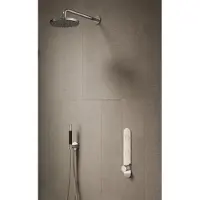 Hotbath Cobber IBS24 inbouw regendoucheset met staafhanddouche aan glijstang en 30cm ronde hoofddouche aan 40cm wandarm geborsteld nikkel