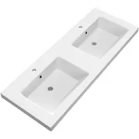 Brauer Solar Medium Dubbele Meubelwastafel 120x46cm Mineraalmarmer - 2 Kraangaten - Mat Wit - 8720359366337 - Rechthoekig - Wastafels, Meubelwastafels