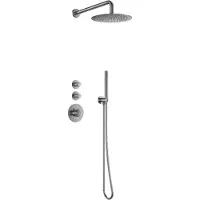 Sanilux Doucheset Inbouw Deluxe Giles Met Box Thermostaat Douchekop 25 cm Rond Geribbelde Knop Gunmetal
