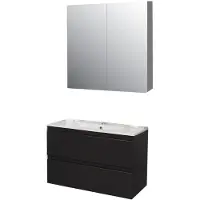 Boss & Wessing Badkamermeubel bws pepper wastafel porselein incl spiegelkast 2 deurs met 1 krg 80x55x46 cm antraciet