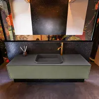 Mondiaz Erin 150cm badmeubel Army met 1 lade en donkergrijze wastafel midden 1 kraangat