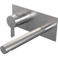 Brauer Inbouw wastafelmengkraan brushed edition coldstart rechte uitloop halfronde hendel links geborsteld rvs pvd met afdekplaat