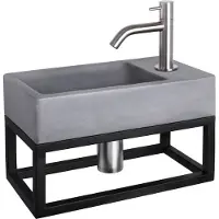 Differnz Fonteinset force beton en handoekrek 40x22x9 cm donker grijs met gebogen kraan mat chroom