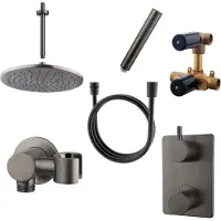 Boss & Wessing Inbouw Regendouche Set Cemal Rechthoek Plafonduitloop Gunmetal PVD Coating