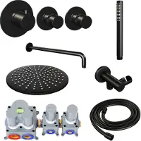 Brauer Black Edition complete inbouw regendouche met staafhanddouche, gebogen wandarm en hoofddouche 30cm set 4 zwart mat