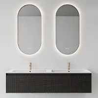 Boss & Wessing Spiegelcombinatie bws 2x thyreos 40x100 cm ovaal met rand koper led verlichting & geintegreerde spiegelverwarming