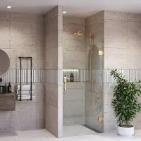 Boss & Wessing Douchedeur bws portos profielloos geborsteld messing goud 60x200 cm helder glas 8 mm nano coating