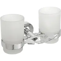 Sapho Dubbele Bekerhouder X-Round Hangend met Zeephouder Chroom / Melkglas