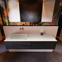 Mondiaz Badkamermeubelset erin 150 cm met 2 lades met ridge wastafel links linen zonder kraangaten greeploos mat antracite