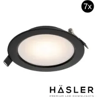 Hasler Inbouwspot Häsler Zamorra Incl. Fase Aansnijding Dimbaar 13.7 cm 8 Watt Warm Wit Zwart Set 7x