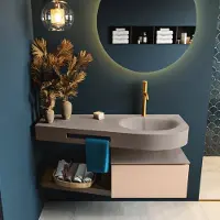 Mondiaz RIVA 120cm badmeubel onderkast / planchet kleur Rosee met 1 lade. Wastafel DULCET rechts 1 kraangat kleur Smoke.