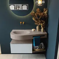 Mondiaz riva 100 cm badmeubel onderkast /planchet kleur clay met 1 lade. Wastafel dulcet links 0 kraangaten kleur smoke.
