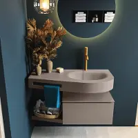 Mondiaz Riva badmeubel 100cm Smoke met 1 lade en wastafel rechts 1 kraangat Smoke