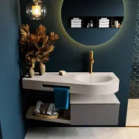 Mondiaz riva 120 cm badmeubel onderkast /planchet kleur dark_grey met 1 lade. Wastafel dulcet rechts 1 kraangat kleur linen.