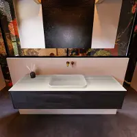 Mondiaz Badkamermeubelset erin 150 cm met 1 lade met ridge wastafel midden linen zonder kraangaten greeploos mat antracite
