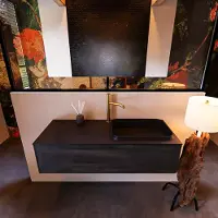 Mondiaz Badkamermeubelset Erin 120 cm met 1 Lade met RIDGE Wastafel Rechts Urban met 1 kraangat Greeploos Mat Dark Brown