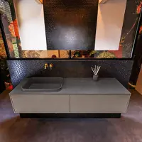 Mondiaz Badkamermeubelset Erin 150 cm met 2 Lades met RIDGE Wastafel Links Dark grey Zonder Kraangaten Greeploos Mat Smoke