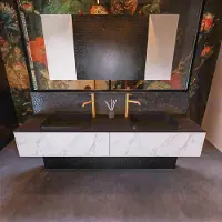 Mondiaz Badkamermeubelset Erin 200 cm met 2 Lades met RIDGE Wastafel Dubbel Urban met 2 kraangaten Greeploos Mat Carrara