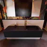 Mondiaz Badkamermeubelset erin 150 cm met 1 lade met ridge wastafel rechts urban met 1 kraangat greeploos mat urban