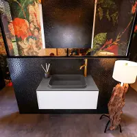 Mondiaz Erin 80cm badmeubel Talc met 1 lade en donkergrijze wastafel midden 1 kraangat