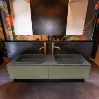 Mondiaz Erin 150cm badmeubel Army met 2 lades en donkergrijze wastafel dubbel 2 kraangaten